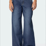Striped Low Rise Wide Leg Jeans