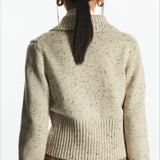 Wool Blend Short Open-Neck Cardigan
