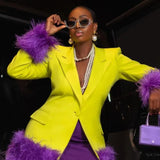 Removable Fur Collar Suit Blazer