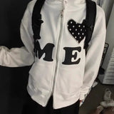 Letter Embroidery Zip Hoodie