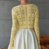 Slim Hollow Knit V Neck Button Cardigan