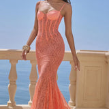 Lace Backless Spaghetti Strap Maxi Dress