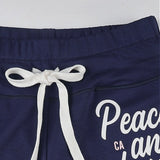 Chic Contrast Letter Print Elastic Loose Straight Pants