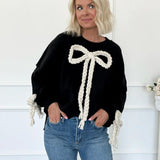 3D Applique Bow Paneled Loose Sweatshirt