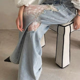 Lace Patchwork Ripped Loose Jeans
