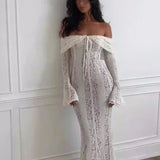 Lace Off Shoulder Maxi Boho Dress