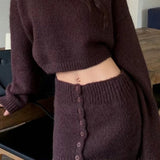Short Fitted Knit Round Neck Slim Two Piece Set