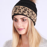 Leopard Print Slouchy Knit Beanie Hat