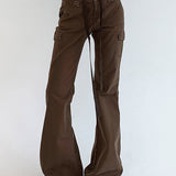 Weekeep Brown Low Rise Slim Flared Bottom