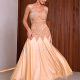 Contrast Sequins Mesh Panel Prom Dress