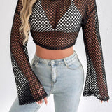 Crochet Bell Sleeve Crop Sweater