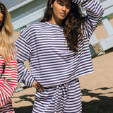 Stripe Crewneck Drawstring Two Piece Set