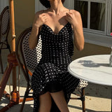 Polka Dot Cami Backless Tie Maxi Dress