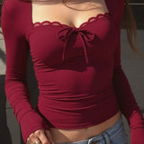 Lace Trimmed Slim Fit Bodysuit Knit Top