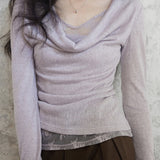 Mock Two Piece Draped Lace Knit Top