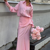 Elegant Creative Street Style Solid Long Sleeve Shirtdress Two Piece Set