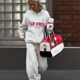 Letter Print Half Zip Hoodie