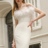 Ostrich Feather Deep V Bodycon Party Dress