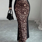 Leopard Printed High Waisted Bodycon Split Skirt