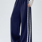 Lace Panel Athletic Wide Leg High Waist Pants