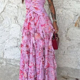 Sleeveless Hollow Maxi Floral Dress