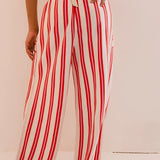 Beach Style Striped Drawstring Wide Leg Pants