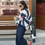 V-Neck Patchwork Knit Cardigan