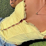 Lace Ruffle Insert Halter Corset Bustier Tank Top