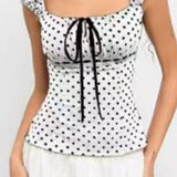 Polka Dot Low Back Slim Fit Short Sleeve Tank Top