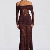 Elegant Lace Off Shoulder Long Sleeve Formal Dress