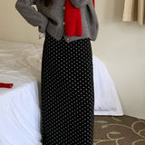 High Waist Polka Dot Back Slit Skirt