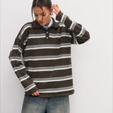 Relaxed Collared Striped Long Sleeve Blouse