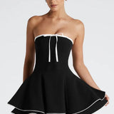 Contrast Bustier Lace-up Back Cocktail Dress
