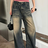Vintage Washed Whisker Wide Leg Denim Jeans