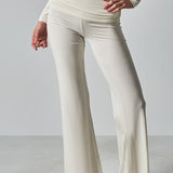 Solid Fitted Foldover Soft Pants
