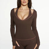 Color Block Casual Slim Three Piece Set
