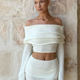 Sexy Off-Shoulder Cropped Top High-Waisted Solid Skirt Two Piece Set