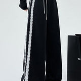 Lace Panel Athletic Wide Leg High Waist Pants