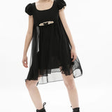 Women's Square Neck Pleated  Pumpkin Sleeve Elegant Dress