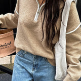 Casual Zip Front Long Sleeve Sweater