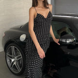Polka Dot Cami Backless Tie Maxi Dress