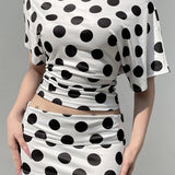 Batwing Sleeve Dot Top Two Pieces Set