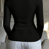 Embroidered Cable Knit V Neck Sweater