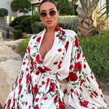 Fresh Floral Print Lantern Sleeve Mini Dress