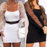 Women Bodycon Dress Slim Sheath Mesh Long Sleeve Dress