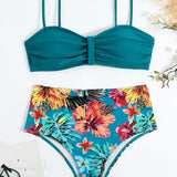 Bandeau Tropical Tie Back Push Two Piece Set