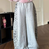 Retro Leopard Letter Embroidered Loose Pants