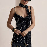 Elegant Polka Dot Cowl Neck Maxi Dress