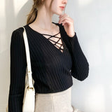 Slim Fit Lace Up V Neck Sweater