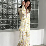 Floral Long Sleeve Cardigan Pants Loungewear Two Piece Set